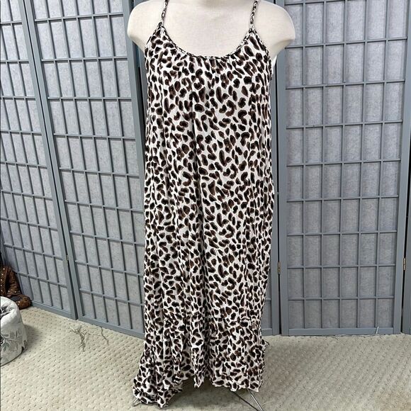 Tribal Femme White and Brown Sleeveless Spaghetti Strap Maxi Sundress, Size S - Picture 1 of 4